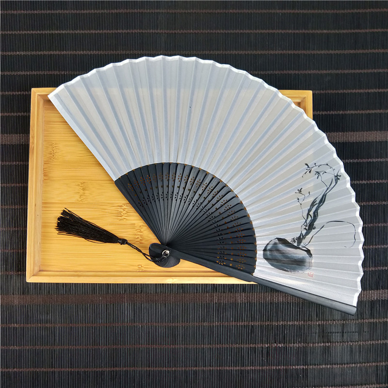 Laos Hiina stiilis väike lehvik hulgimüügist siidist imitatsiooniga roheline 6-tolline väike meeste lehvik nartsissiõie ja luuga siidist lehvik