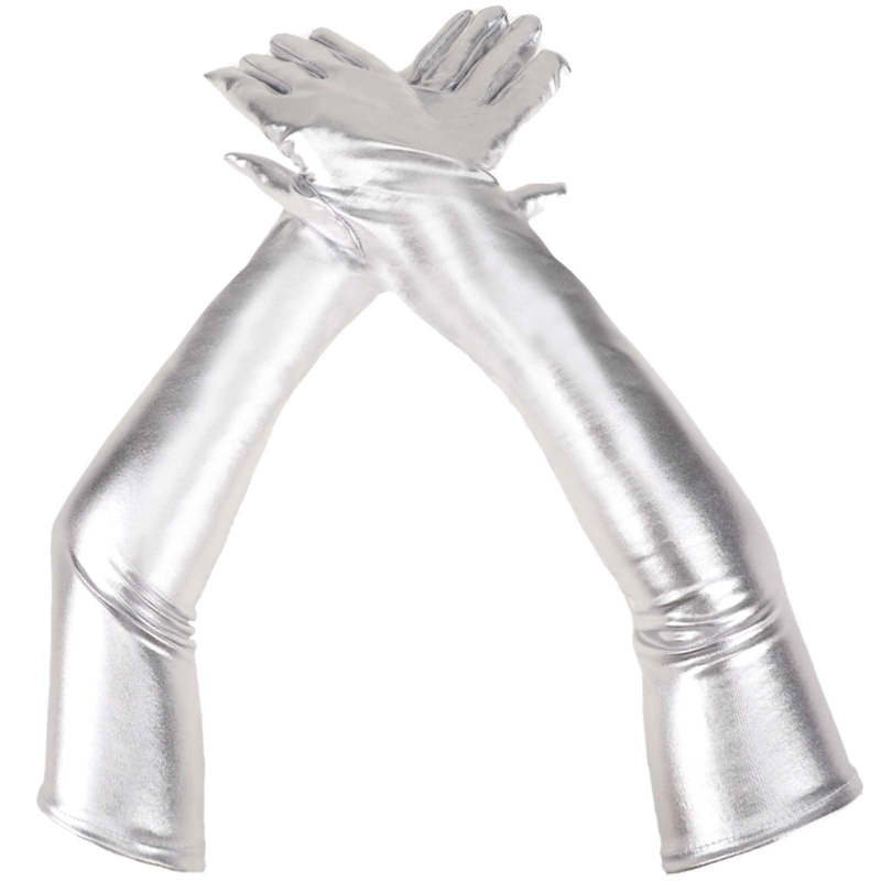 Seksualios, lakuotos odos imitacijos ilgos pirštinės, kostiumų aksesuarai, tamprios, mados scenos pasirodymo, ryškios odos pirštinės.