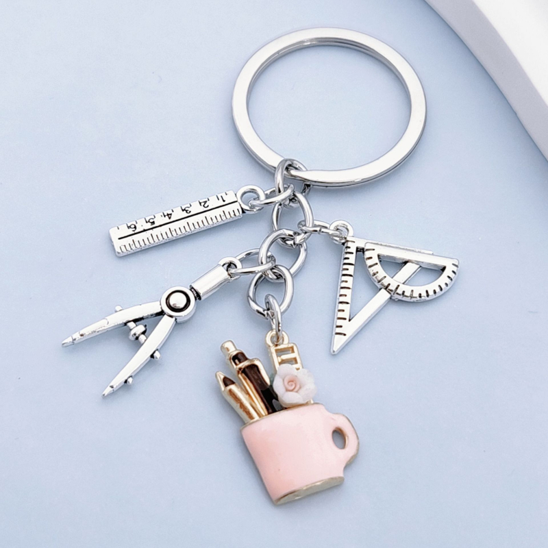 Divatkiegészítők DIY körző vonalzó tolltartó háromszög vonalzó kreatív határokon átnyúló kulcstartó diák-tanár ajándék