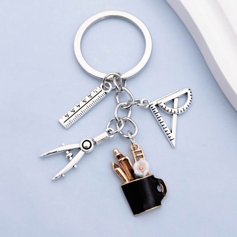 Divatkiegészítők DIY körző vonalzó tolltartó háromszög vonalzó kreatív határokon átnyúló kulcstartó diák-tanár ajándék