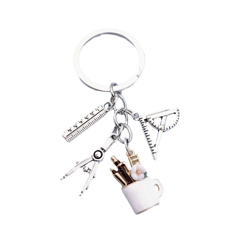 Divatkiegészítők DIY körző vonalzó tolltartó háromszög vonalzó kreatív határokon átnyúló kulcstartó diák-tanár ajándék