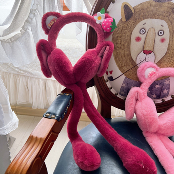 Χειμερινά χαριτωμένα αυτιά κούκλας φράουλας με βελούδινα καλύμματα αυτιών για γονείς-παιδιά, μπορεί να τσιμπήσει αερόσακο γλυκά καλύμματα αυτιών