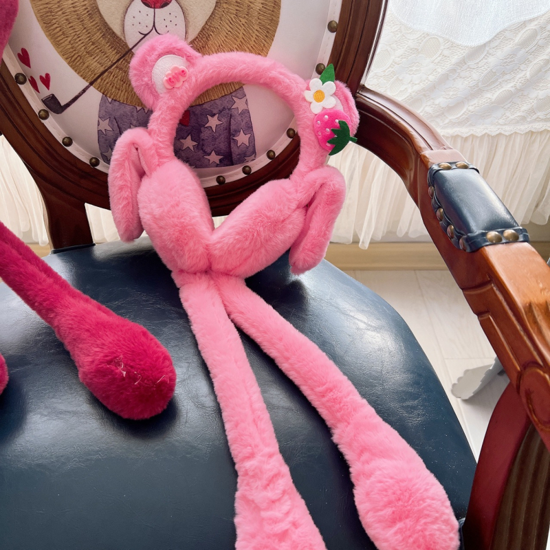 Téli aranyos eperbaba fülek mozgatható plüss fülvédők szülő-gyermek fülvédő csipetnyi légzsák édes fülvédők