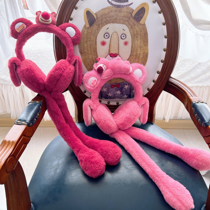 Téli aranyos eperbaba fülek mozgatható plüss fülvédők szülő-gyermek fülvédő csipetnyi légzsák édes fülvédők