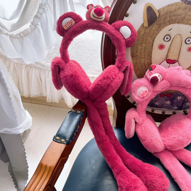 Téli aranyos eperbaba fülek mozgatható plüss fülvédők szülő-gyermek fülvédő csipetnyi légzsák édes fülvédők