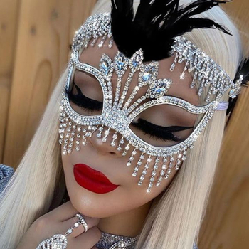 Външнотърговска нова маска от перо, маскарадна маска с кристали, мистериозна европейска и американска празнична маска