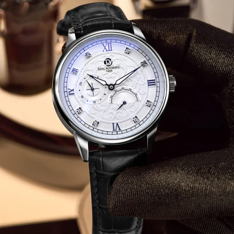 Lumemustriga punktpuur, tipptasemel meeste automaatne mehaaniline käekell, nahast liblikpandlaga meeste vabaajakell