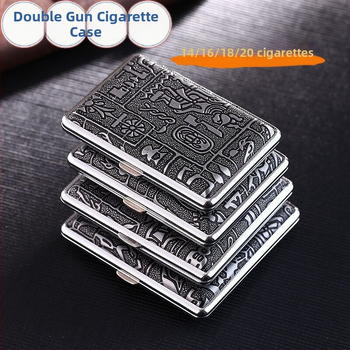 Dupla pisztolyos cigarettatartó ezüst egyiptomi sorozat 14/16/18/20-as csomag fém cigarettatartó felhajtható vascsipesszel ellátott cigarettatartó nyomásálló
