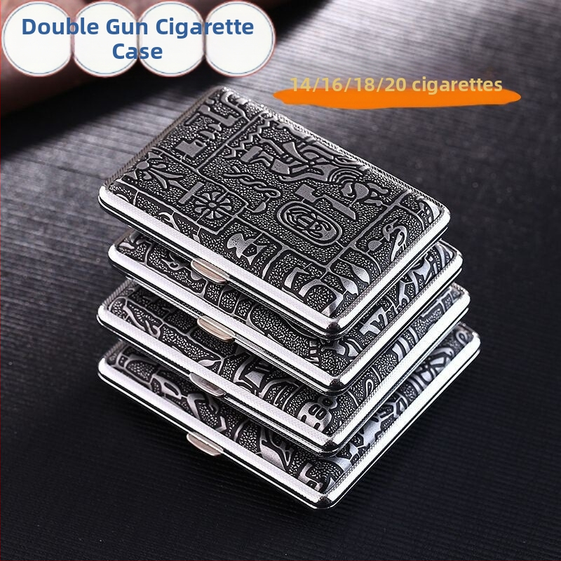 Dupla pisztolyos cigarettatartó ezüst egyiptomi sorozat 14/16/18/20-as csomag fém cigarettatartó felhajtható vascsipesszel ellátott cigarettatartó nyomásálló