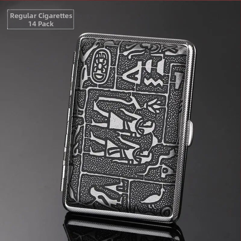 Dupla pisztolyos cigarettatartó ezüst egyiptomi sorozat 14/16/18/20-as csomag fém cigarettatartó felhajtható vascsipesszel ellátott cigarettatartó nyomásálló