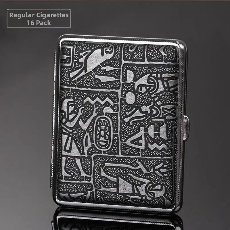 Dupla pisztolyos cigarettatartó ezüst egyiptomi sorozat 14/16/18/20-as csomag fém cigarettatartó felhajtható vascsipesszel ellátott cigarettatartó nyomásálló