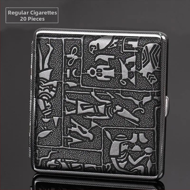 Dupla pisztolyos cigarettatartó ezüst egyiptomi sorozat 14/16/18/20-as csomag fém cigarettatartó felhajtható vascsipesszel ellátott cigarettatartó nyomásálló