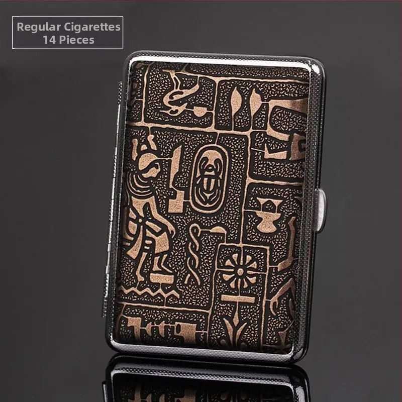 Dupla pisztolyos cigarettatartó ezüst egyiptomi sorozat 14/16/18/20-as csomag fém cigarettatartó felhajtható vascsipesszel ellátott cigarettatartó nyomásálló