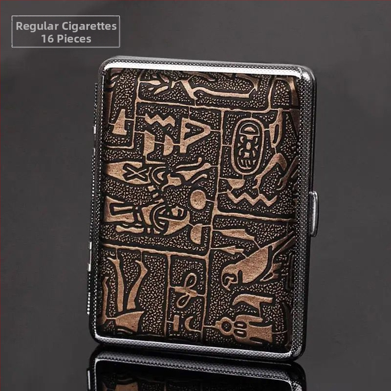 Dupla pisztolyos cigarettatartó ezüst egyiptomi sorozat 14/16/18/20-as csomag fém cigarettatartó felhajtható vascsipesszel ellátott cigarettatartó nyomásálló