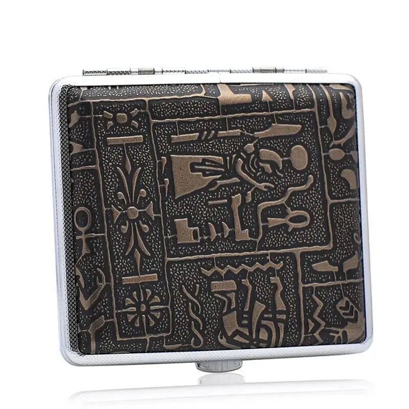 Dupla pisztolyos cigarettatartó ezüst egyiptomi sorozat 14/16/18/20-as csomag fém cigarettatartó felhajtható vascsipesszel ellátott cigarettatartó nyomásálló