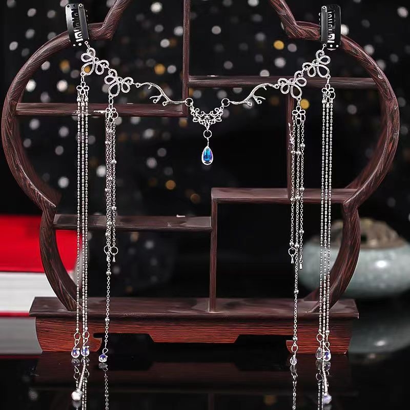 Senovinio stiliaus veido užuolaida Zhao Lusi to paties stiliaus egzotiški plaukų aksesuarai kaktos puošmena antakių pakabukas senovinis kostiumas Hanfu kutais papuoštas galvos apdangalas šydas