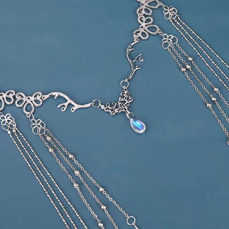 Senovinio stiliaus veido užuolaida Zhao Lusi to paties stiliaus egzotiški plaukų aksesuarai kaktos puošmena antakių pakabukas senovinis kostiumas Hanfu kutais papuoštas galvos apdangalas šydas