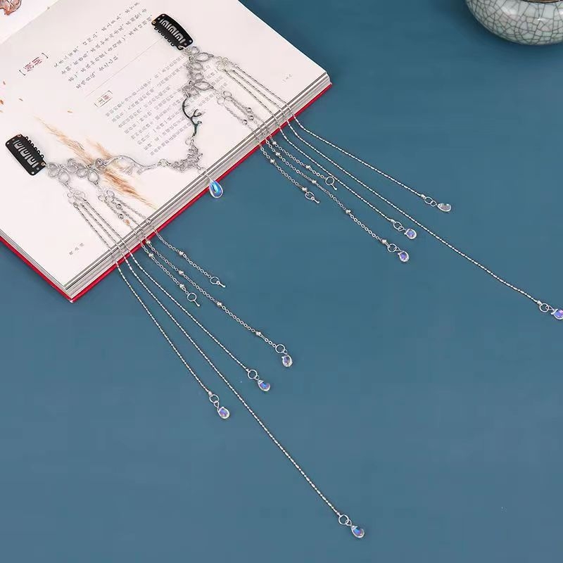 Senovinio stiliaus veido užuolaida Zhao Lusi to paties stiliaus egzotiški plaukų aksesuarai kaktos puošmena antakių pakabukas senovinis kostiumas Hanfu kutais papuoštas galvos apdangalas šydas