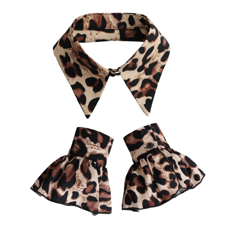 Piiriülene leopardimustriga terava kraega väike pükskraega sall käsitsi varrukatega ülikond moodne tipptasemel dekoratiivne võltssärkkrae hulgimüük