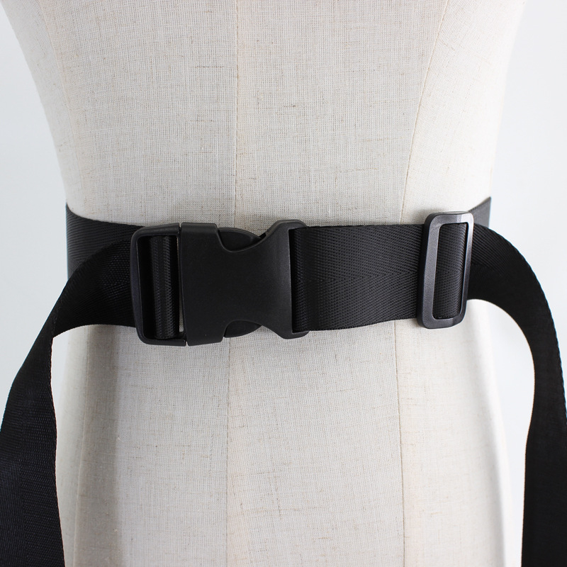 Női koreai stílusú divatos, hétköznapi, automata csatos öv ruhához, mindenhez illő, fémmentes, állítható vászonöv
