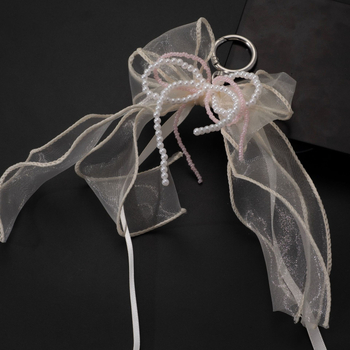 Κορεάτικη Super Fairy Mesh Μπεζ Κορδέλα Φιόγκος Μαργαριταρένια Τσάντα Μπρελόκ Sweet Bud Κορδέλα Τσάντα Κρεμαστό Αξεσουάρ