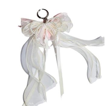 Κορεάτικη Super Fairy Mesh Μπεζ Κορδέλα Φιόγκος Μαργαριταρένια Τσάντα Μπρελόκ Sweet Bud Κορδέλα Τσάντα Κρεμαστό Αξεσουάρ