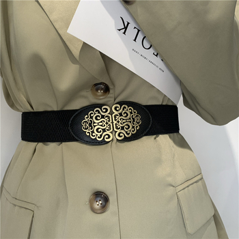 Curea vintage cu flori pentru femei, rochie decorativă, talie elastică, Joker, talie mică, accesorii negre