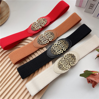 Curea vintage cu flori pentru femei, rochie decorativă, talie elastică, Joker, talie mică, accesorii negre