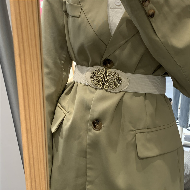 Curea vintage cu flori pentru femei, rochie decorativă, talie elastică, Joker, talie mică, accesorii negre