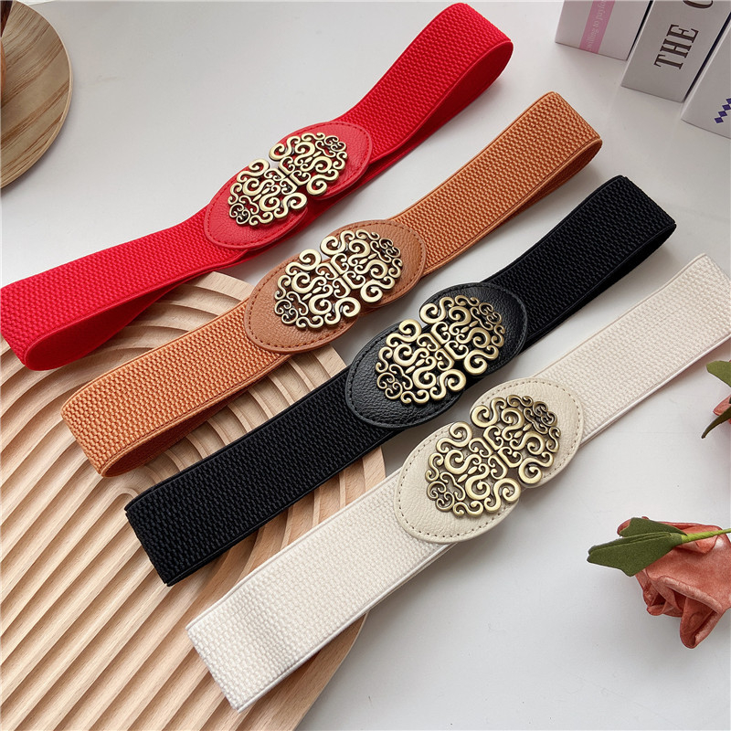 Curea vintage cu flori pentru femei, rochie decorativă, talie elastică, Joker, talie mică, accesorii negre