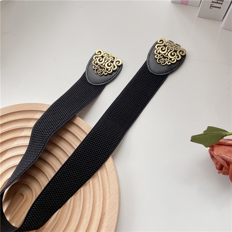 Curea vintage cu flori pentru femei, rochie decorativă, talie elastică, Joker, talie mică, accesorii negre