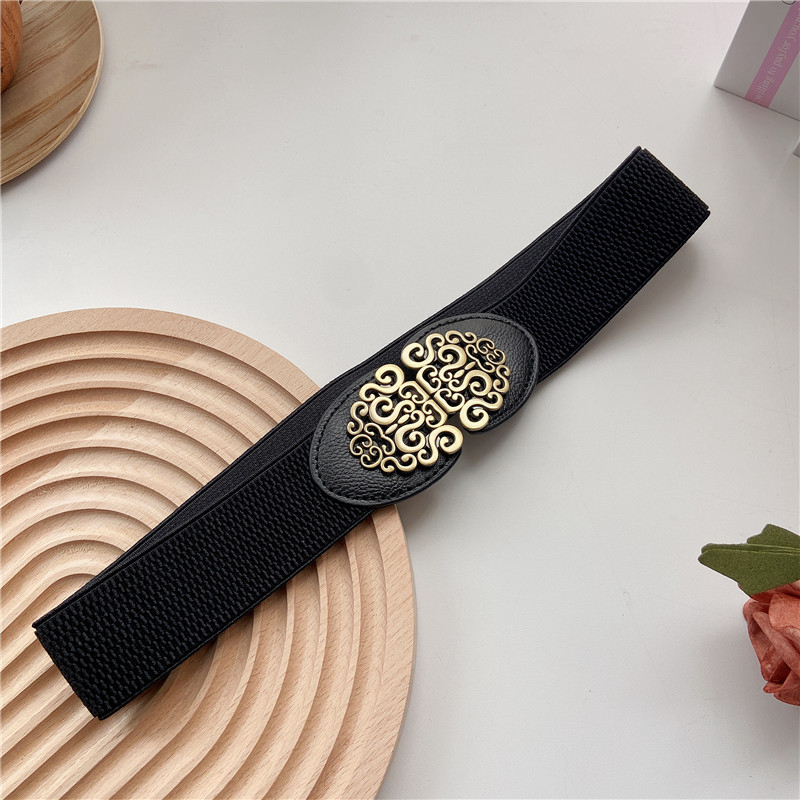 Curea vintage cu flori pentru femei, rochie decorativă, talie elastică, Joker, talie mică, accesorii negre