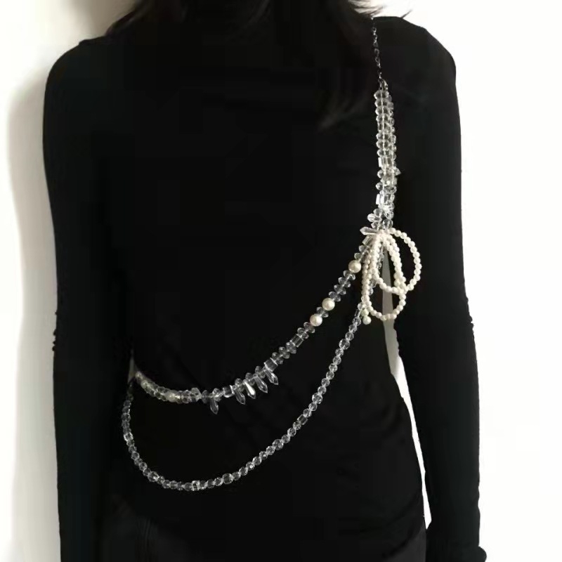 Gyöngyös masni átlátszó kristálygyöngyös deréklánc táskalánc 2021 viselhető dekoratív láncszoknya