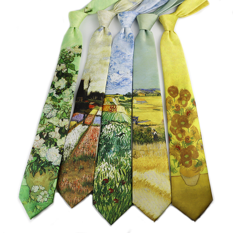 Van Gogh csillaggal díszített olajfestmény, 7 cm, eredeti férfi és női ruha, divatos, nyomtatott vintage nyakkendő, nagykereskedelem, külkereskedelem, raktáron