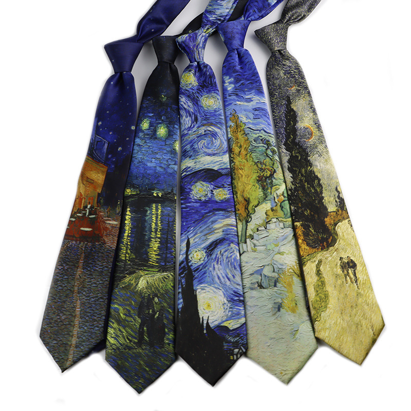 Van Gogh csillaggal díszített olajfestmény, 7 cm, eredeti férfi és női ruha, divatos, nyomtatott vintage nyakkendő, nagykereskedelem, külkereskedelem, raktáron