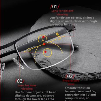 Нови вътрешни прогресивни мултифокални очила за пресбиопия, интелигентни очила за пресбиопия с приближение и антисиня светлина, за далечно и близо гледане на едро