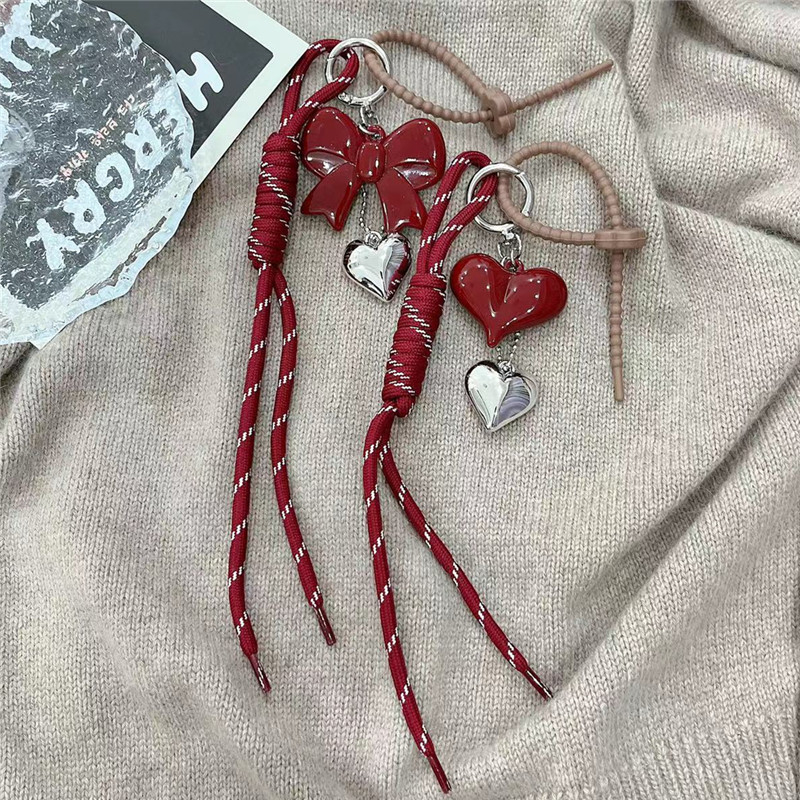 Koreai stílusú angóra piros masnis szerelmes kulcstartó szőtt kötéltáska medál jellegzetes, mindenhez illő medál