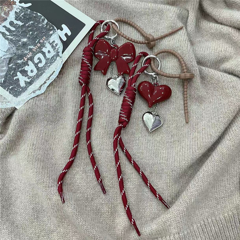 Koreai stílusú angóra piros masnis szerelmes kulcstartó szőtt kötéltáska medál jellegzetes, mindenhez illő medál