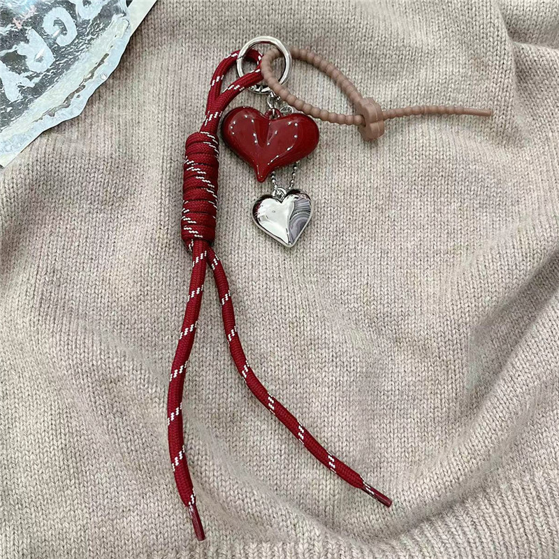 Koreai stílusú angóra piros masnis szerelmes kulcstartó szőtt kötéltáska medál jellegzetes, mindenhez illő medál