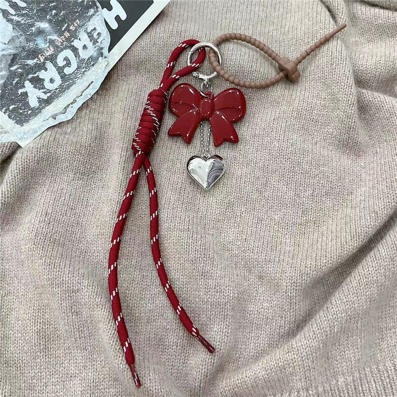 Koreai stílusú angóra piros masnis szerelmes kulcstartó szőtt kötéltáska medál jellegzetes, mindenhez illő medál