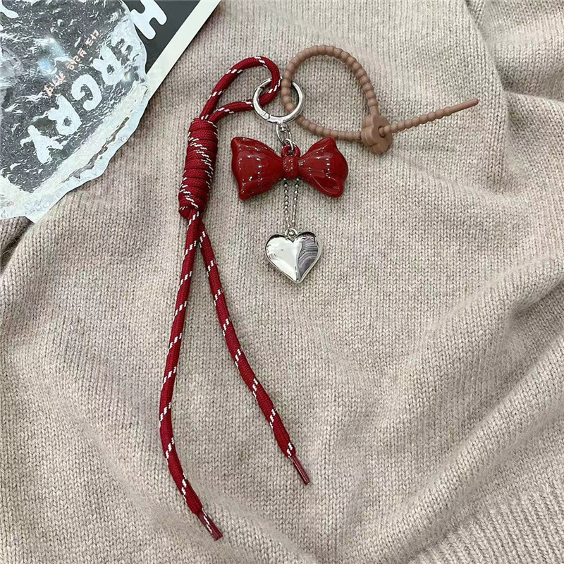 Koreai stílusú angóra piros masnis szerelmes kulcstartó szőtt kötéltáska medál jellegzetes, mindenhez illő medál