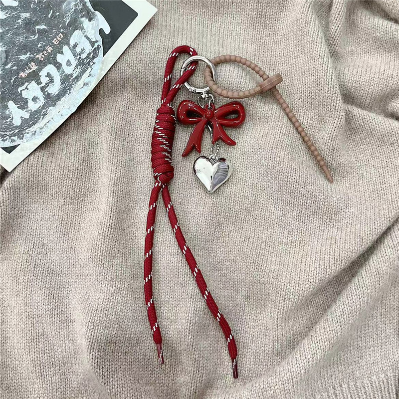 Koreai stílusú angóra piros masnis szerelmes kulcstartó szőtt kötéltáska medál jellegzetes, mindenhez illő medál