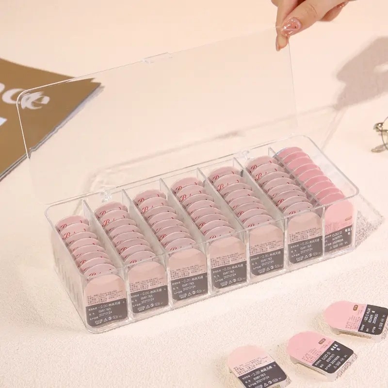 Átlátszó szemüvegkeret, napdobó kontaktlencse-tartó doboz, hordozható doboz fedéllel, diákvitákhoz való, nagy kapacitású, többfunkciós tárolódoboz