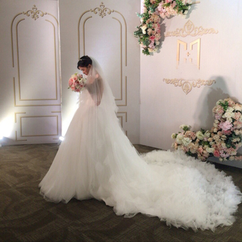 Булчински корейски нов двуслоен сватбен воал дълъг воал супер дълга опашка луксозни сватбени аксесоари прическа Супер фея