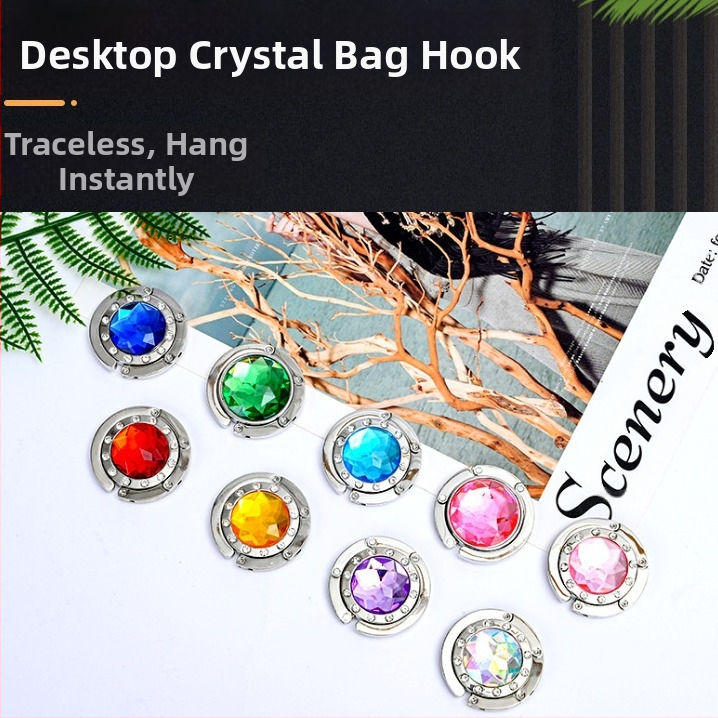 Hordozható és praktikus összecsukható kristály táskaakasztó asztali táskaakasztó készlet 12 fúrós fém táskaakasztóval