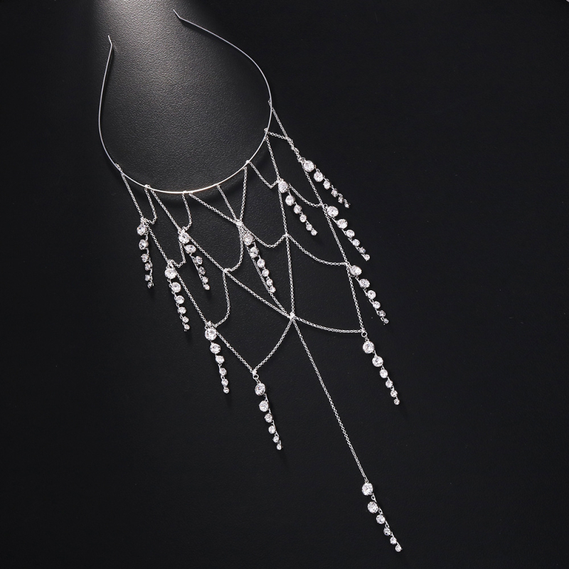 Európai és amerikai új hálós bojtos fejpánt, elegáns strasszos hajlánc, menyasszonyi, mindenhez illő ékszer, női fejpánt