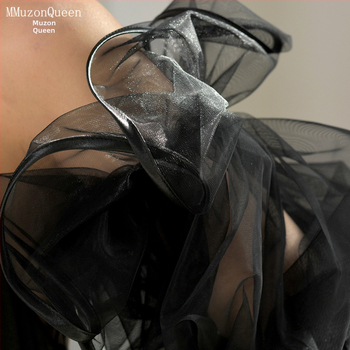 Manzhen pikad mustad pulmavarrukad, pruudi pulmavarrukad, kohev satiinist ümbris varrukatega, varrukad MM37