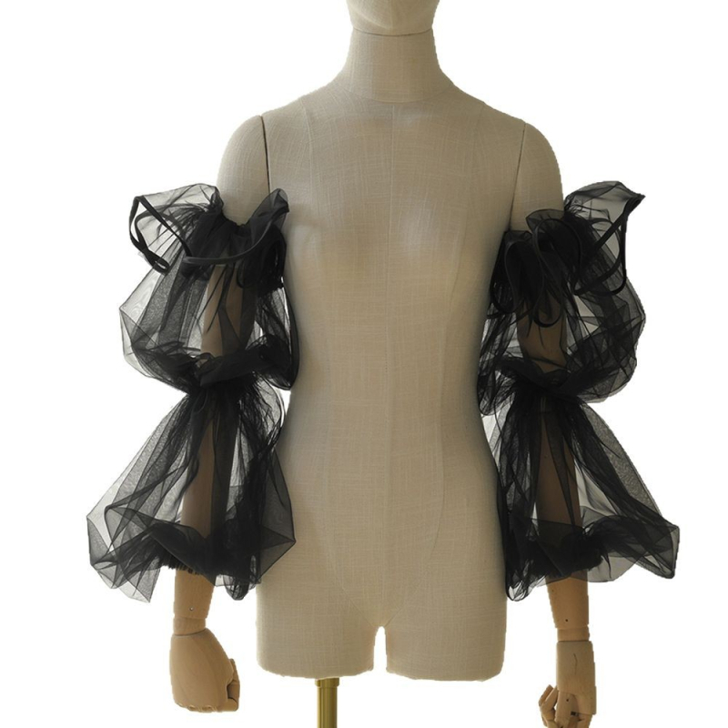 Manzhen pikad mustad pulmavarrukad, pruudi pulmavarrukad, kohev satiinist ümbris varrukatega, varrukad MM37