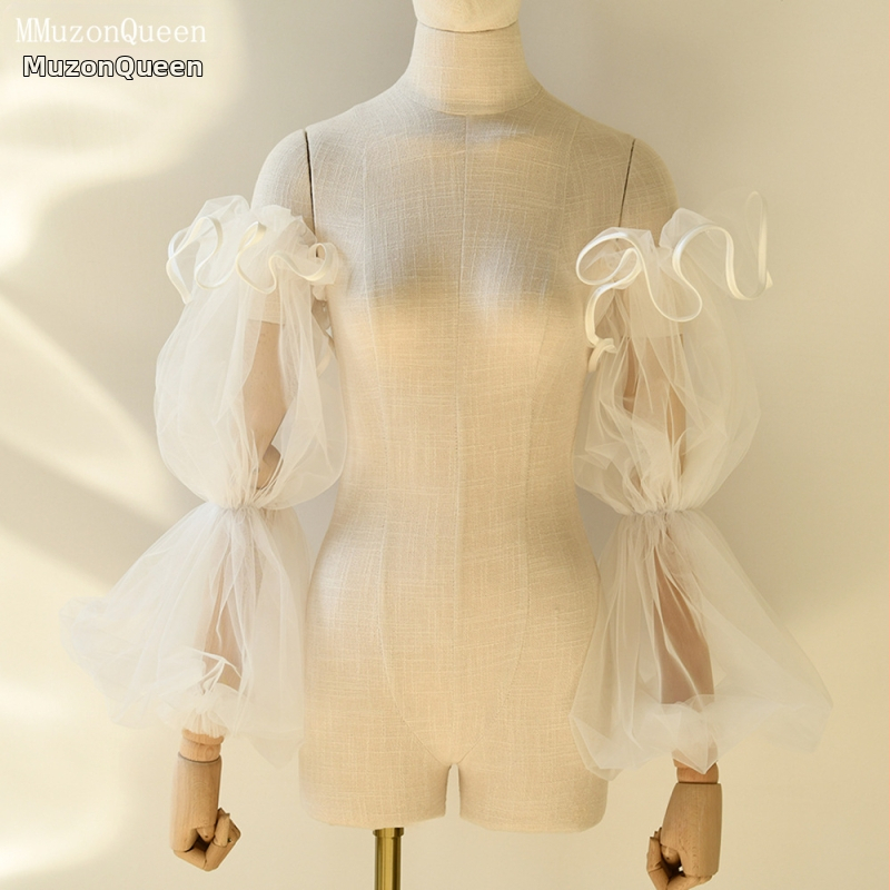 Manzhen pikad mustad pulmavarrukad, pruudi pulmavarrukad, kohev satiinist ümbris varrukatega, varrukad MM37