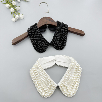 Új, divatos, kézműves, gyöngyös, elegáns fekete hasizmos gyöngyös hamis nyakörv, kiváló luxus fehér gallér